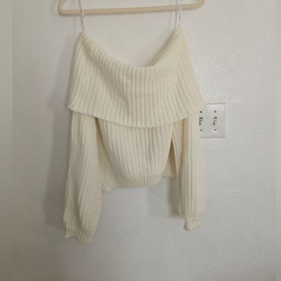 Lulus Carmichael Ivory Off-the-Shoulder Knit Sweater Size Small - Picture 3 of 10